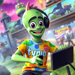 A humanoid sprat character engaged in playing Fortnite, displaying a playful and animated expression