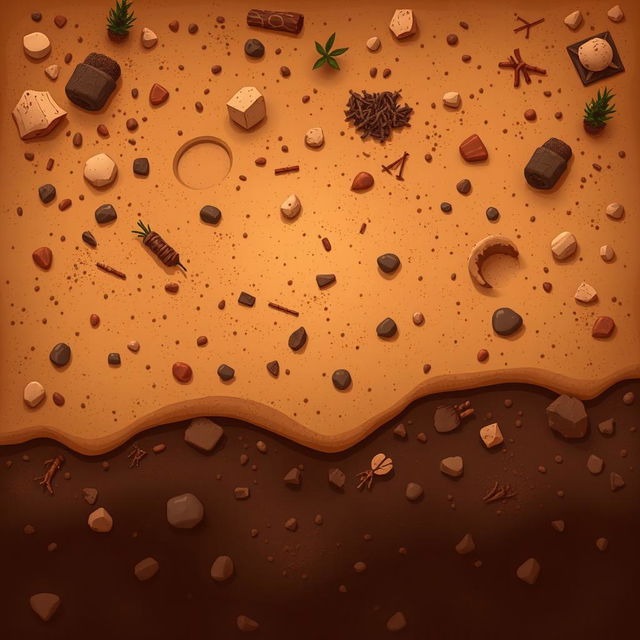 A vibrant 2D soil texture graphic, showcasing rich brown and earthy tones with a variety of textures and patterns resembling natural soil