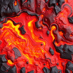 A detailed and vibrant lava texture, featuring swirling molten rock in a mix of fiery reds, oranges, and yellows