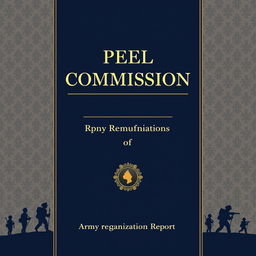 A formal and authoritative book cover design for the 'Peel Commission', an army reorganization report conducted after the 1857 revolt
