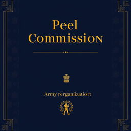 A formal and authoritative book cover design for the 'Peel Commission', an army reorganization report conducted after the 1857 revolt