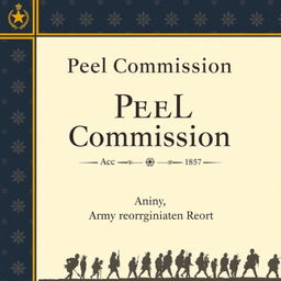 A formal and authoritative book cover design for the 'Peel Commission', an army reorganization report conducted after the 1857 revolt