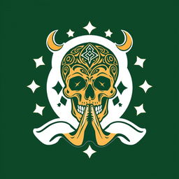A unique logo design featuring an Islamic skull in a prayer position
