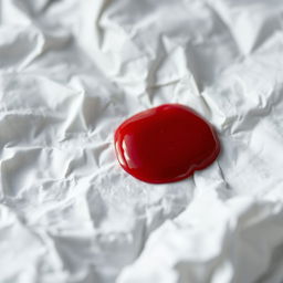 A realistic and detailed close-up image of a blood spot on a white tissue, indicative of coughing up blood