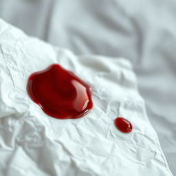 A realistic and detailed close-up image of a blood spot on a white tissue, indicative of coughing up blood