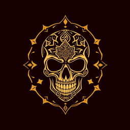 A stylish emblem featuring an intricate skull design infused with Islamic geometric patterns and motifs