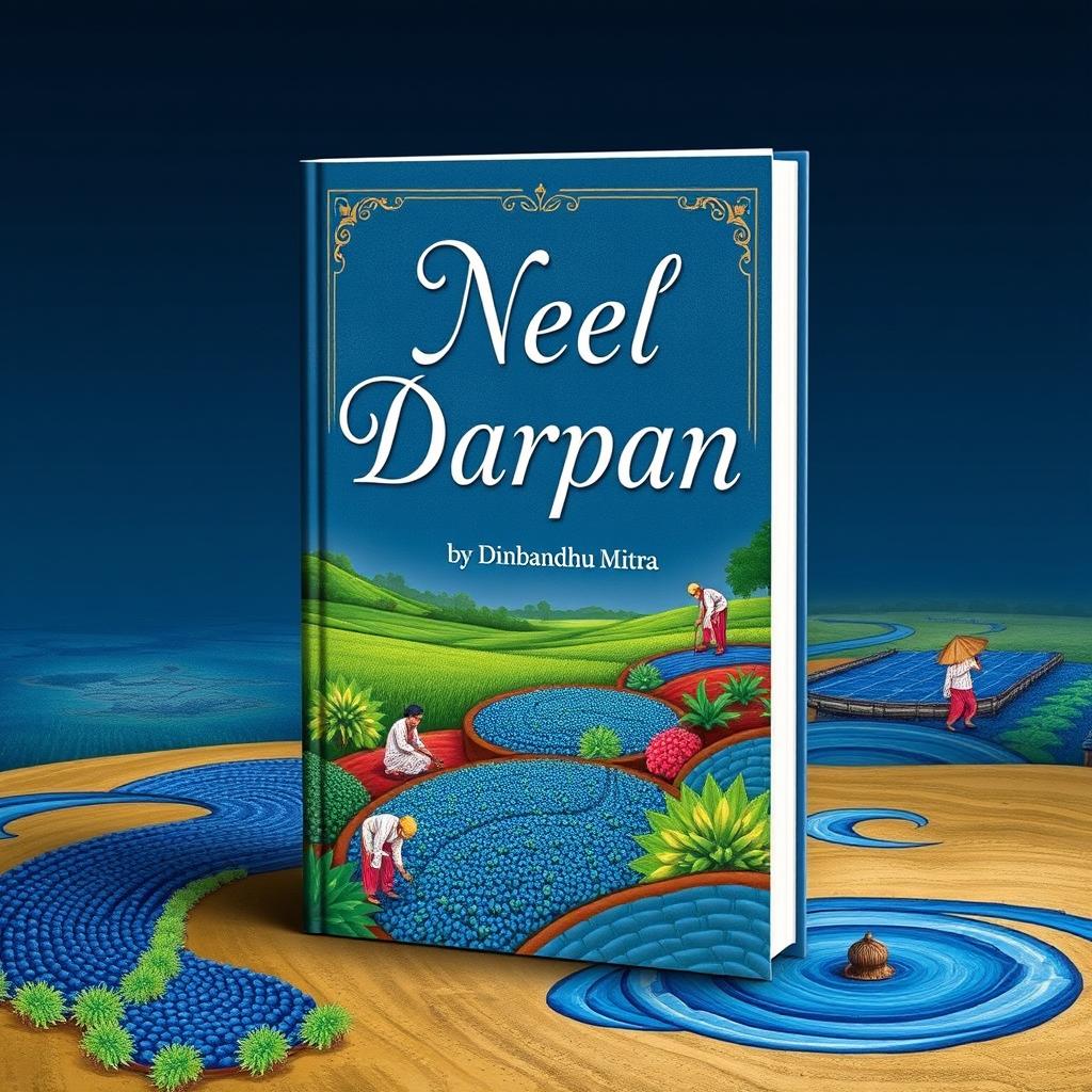 A compelling book cover for 'Neel Darpan', focusing on indigo farmers, authored by Dinbandhu Mitra