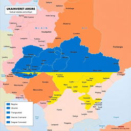 A detailed map highlighting the ongoing conflict in Ukraine, featuring the national flag of Ukraine prominently displayed