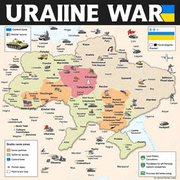 Detailed and comprehensive Ukraine war map showcasing areas of conflict, control zones, and significant battle locations
