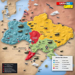 Detailed and comprehensive Ukraine war map showcasing areas of conflict, control zones, and significant battle locations