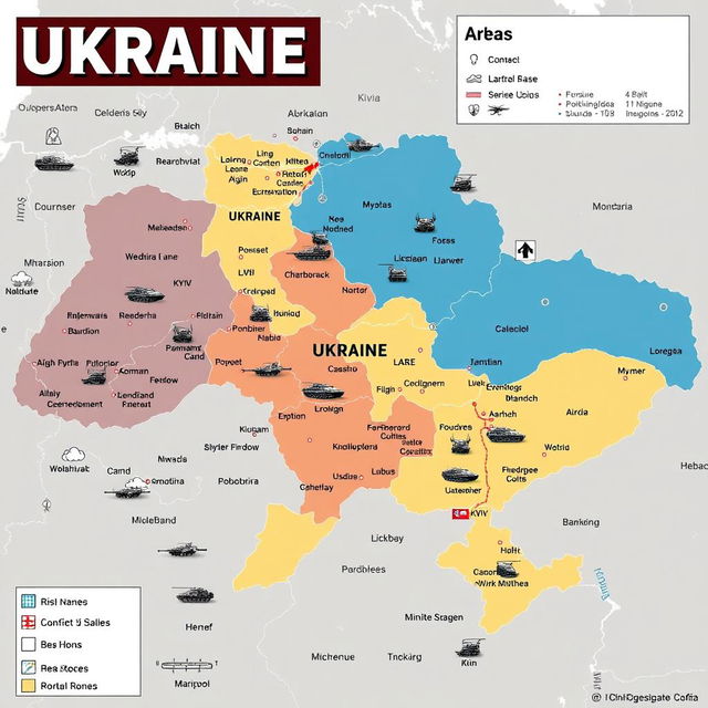 Detailed and comprehensive Ukraine war map showcasing areas of conflict, control zones, and significant battle locations