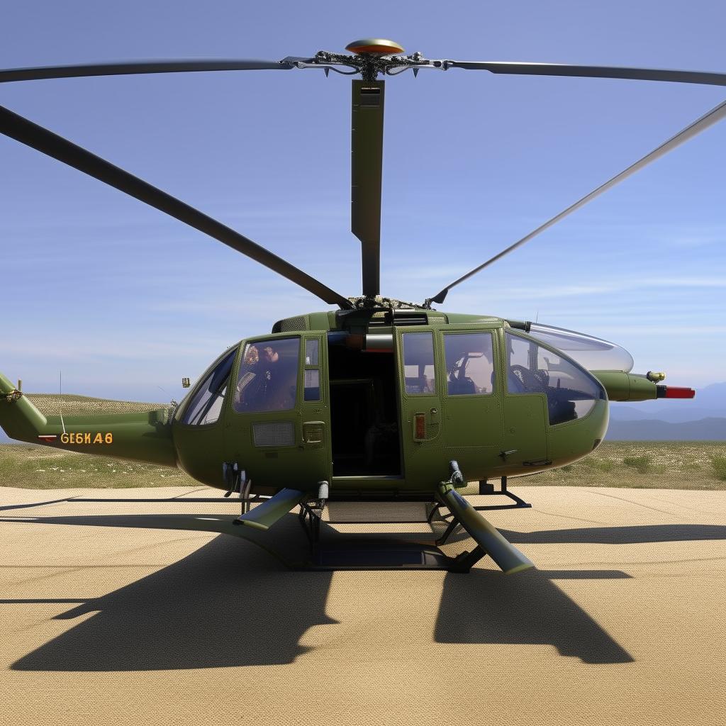 full length Rambo-style helicopter with gunner door open