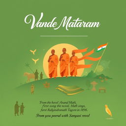 An artistic representation celebrating the song 'Vande Mataram' composed by BCC in the novel 'Anand Math', which is centered around the Sanyasi Revolt