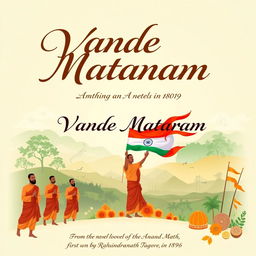 An artistic representation celebrating the song 'Vande Mataram' composed by BCC in the novel 'Anand Math', which is centered around the Sanyasi Revolt