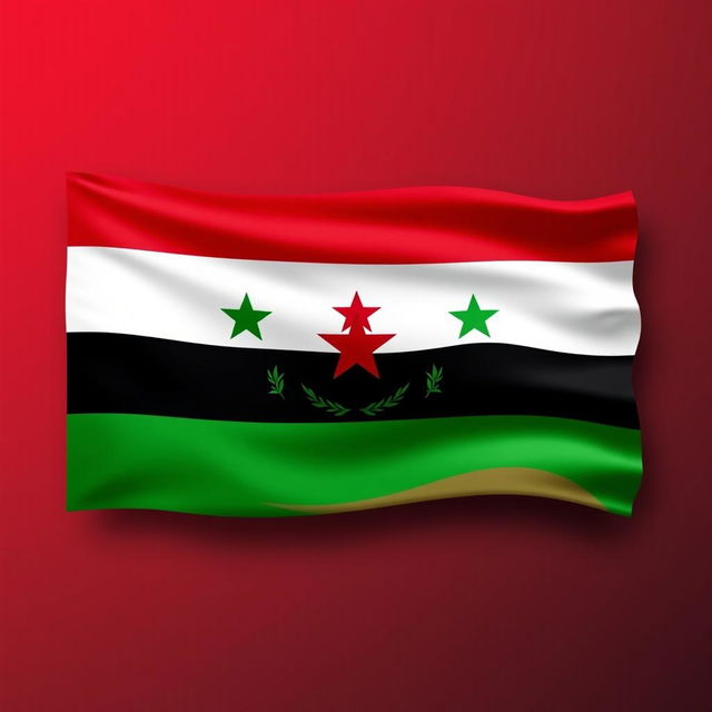 A creative reimagining of the Syrian flag, featuring a modern design that combines traditional colors of red, white, black, and green in an artistic way