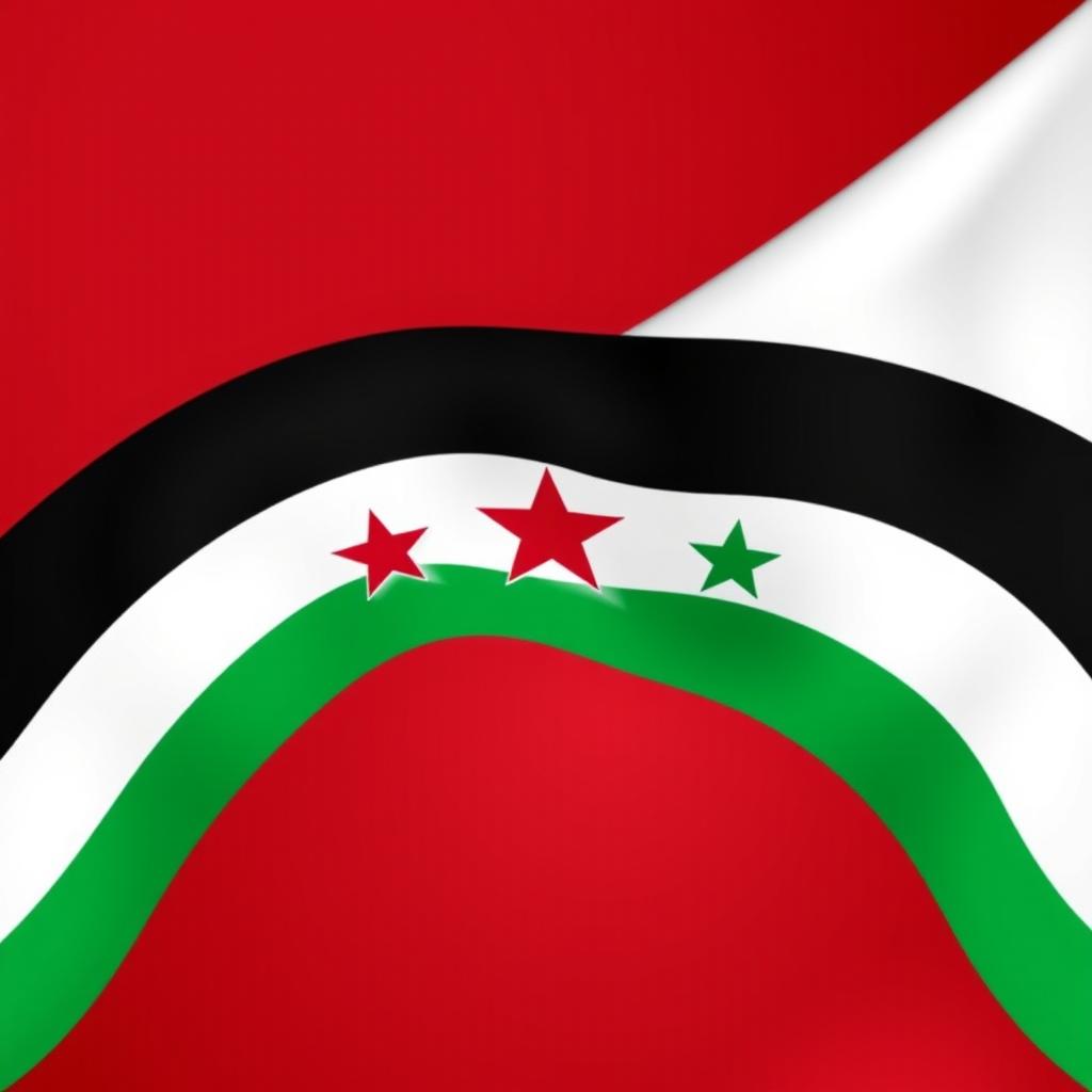 A creative reimagining of the Syrian flag, featuring a modern design that combines traditional colors of red, white, black, and green in an artistic way