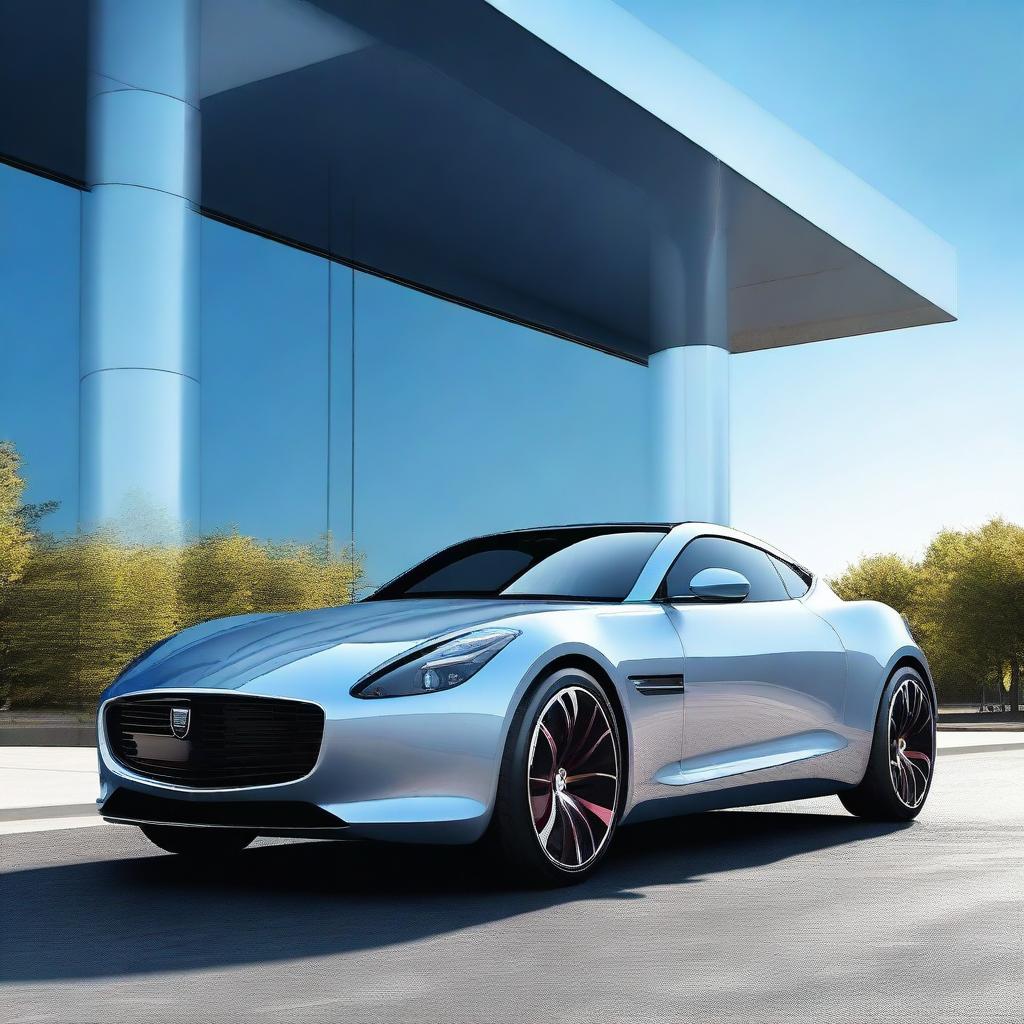 An image of a sleek, modern car with a glossy finish reflecting the surrounding environment