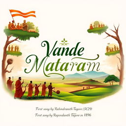 An artistic illustration celebrating the song 'Vande Mataram', composed by Bankim Chandra Chatterjee (BCC) in the novel 'Anand Math', focused on the theme of the Sanyasi Revolt