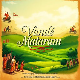 An artistic illustration celebrating the song 'Vande Mataram', composed by Bankim Chandra Chatterjee (BCC) in the novel 'Anand Math', focused on the theme of the Sanyasi Revolt