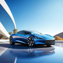 An image of a sleek, modern car with a glossy finish reflecting the surrounding environment