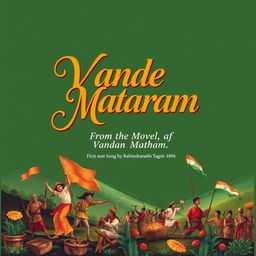 A vibrant artistic illustration representing the song 'Vande Mataram', composed by Bankim Chandra Chatterjee (BCC) in the novel 'Anand Math', which revolves around the theme of the Sanyasi Revolt