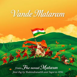 A vibrant artistic illustration representing the song 'Vande Mataram', composed by Bankim Chandra Chatterjee (BCC) in the novel 'Anand Math', which revolves around the theme of the Sanyasi Revolt