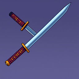 A detailed 2D pixel art katana designed for a computer game, showcasing a sleek and sharp blade with intricate pixel details