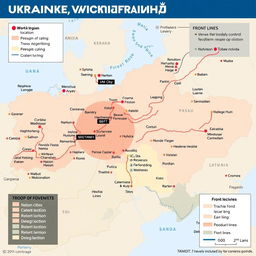 A detailed and informative map depicting the various key locations, troop movements, and strategic points related to the ongoing conflict in Ukraine
