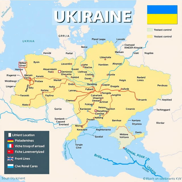 A detailed and informative map depicting the various key locations, troop movements, and strategic points related to the ongoing conflict in Ukraine