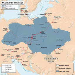 A detailed and informative map depicting the various key locations, troop movements, and strategic points related to the ongoing conflict in Ukraine