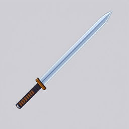A simple 2D pixel art katana designed for a computer game, featuring a basic yet recognizable shape with a straight blade and a wrapped handle
