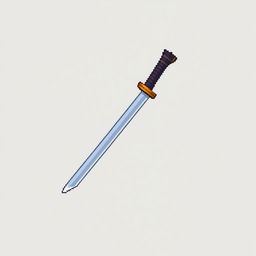 A simple 2D pixel art katana designed for a computer game, featuring a basic yet recognizable shape with a straight blade and a wrapped handle