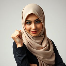 A woman wearing a hijab, showcasing a confident and empowering pose in an artistic and tasteful manner