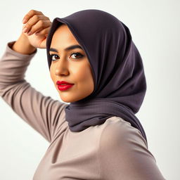 A woman wearing a hijab, showcasing a confident and empowering pose in an artistic and tasteful manner