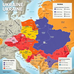 A detailed and informative map showcasing the ongoing conflict between Ukraine and Russia