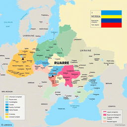 A detailed and informative map showcasing the ongoing conflict between Ukraine and Russia