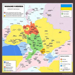 A detailed and informative map showcasing the ongoing conflict between Ukraine and Russia