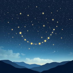 A celestial scene depicting stars in the night sky aligning perfectly to form a large, joyful grin