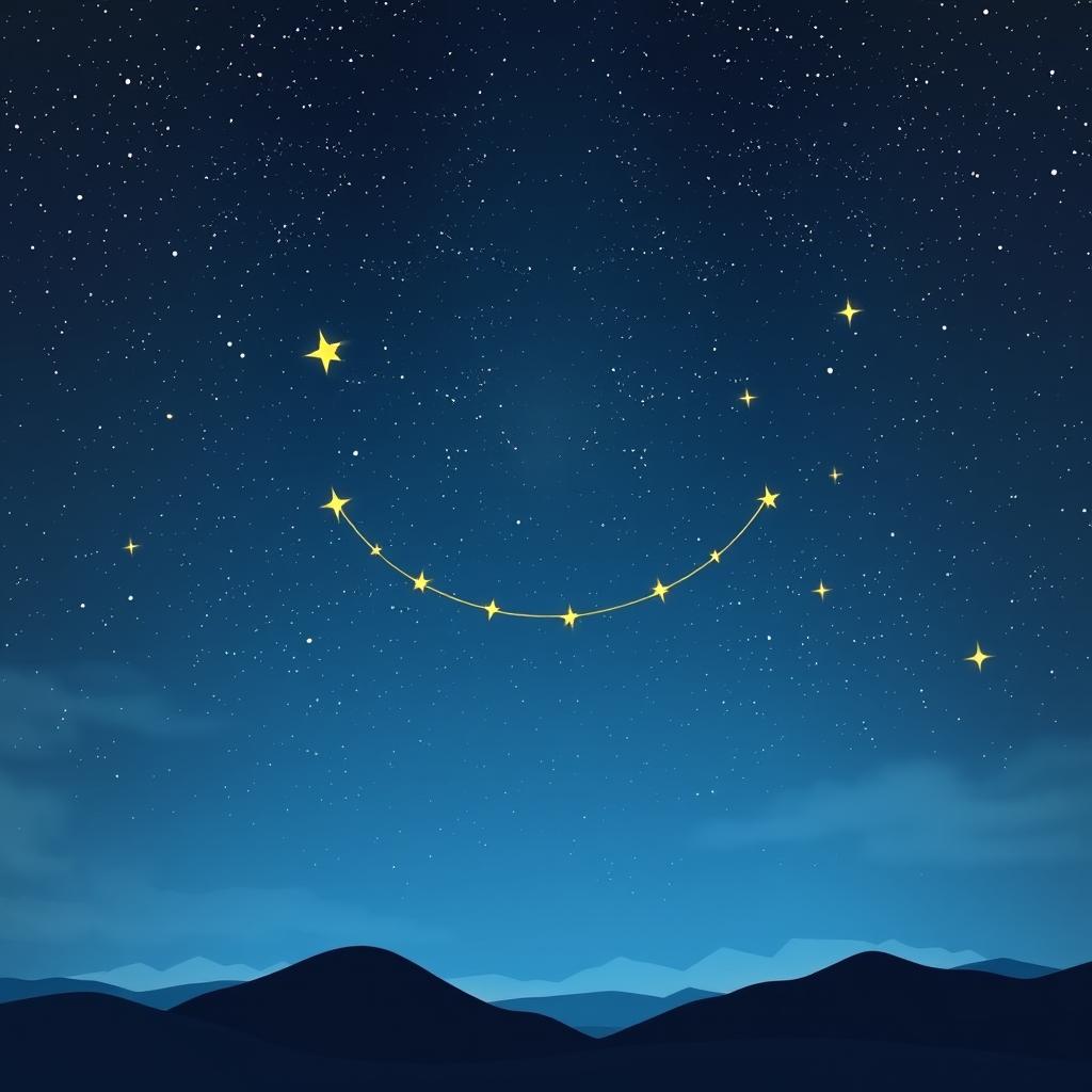 A celestial scene depicting stars in the night sky aligning perfectly to form a large, joyful grin