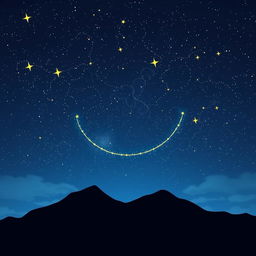 A celestial scene depicting stars in the night sky aligning perfectly to form a large, joyful grin