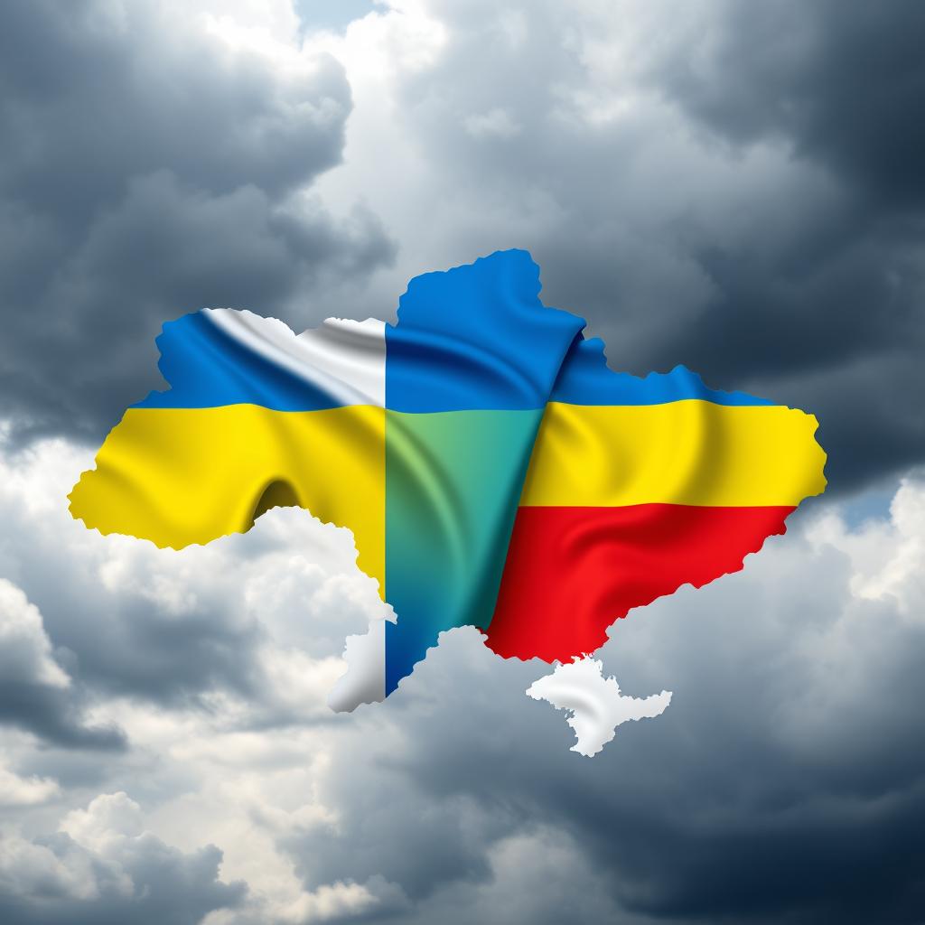 A symbolic representation highlighting the territorial conflict between Ukraine and Russia, featuring the Ukrainian and Russian flags in a visually impactful way