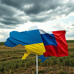 A symbolic representation highlighting the territorial conflict between Ukraine and Russia, featuring the Ukrainian and Russian flags in a visually impactful way