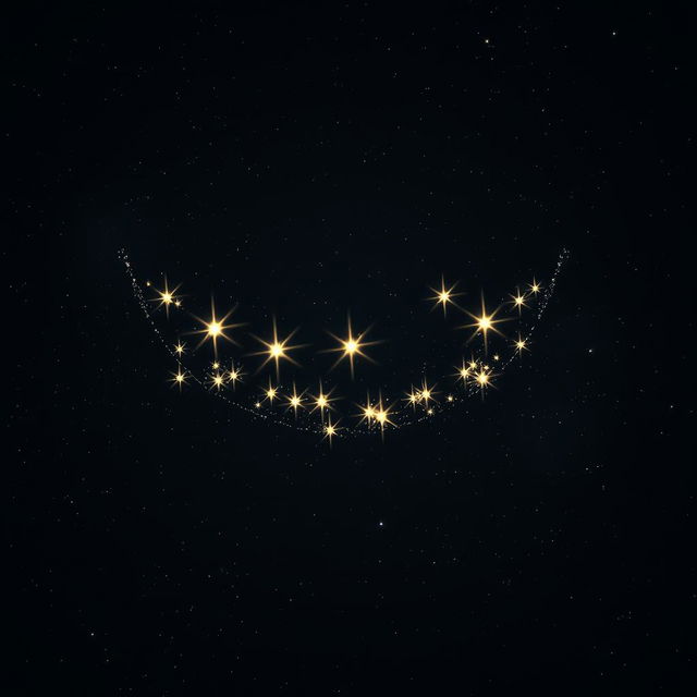 A mesmerizing cosmic scene showcasing realistic stars aligning to create the outline of an evil toothy grin