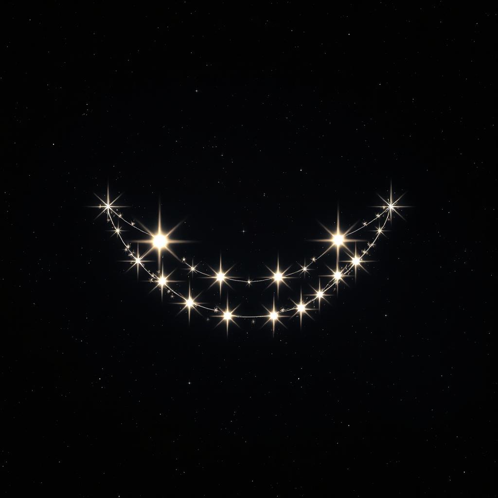 A mesmerizing cosmic scene showcasing realistic stars aligning to create the outline of an evil toothy grin