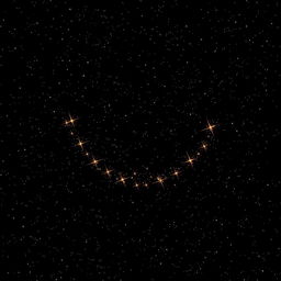 A dark cosmic background filled with realistic stars, arranged cleverly to form the outline of an evil, toothy grin