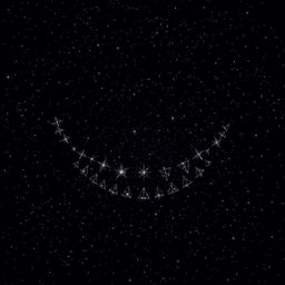 A dark cosmic background filled with realistic stars, arranged cleverly to form the outline of an evil, toothy grin