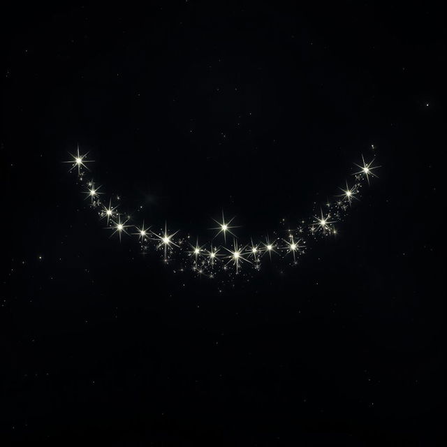 A realistic scene depicting stars aligning to form the outline of a sinister toothy grin against a dark space background