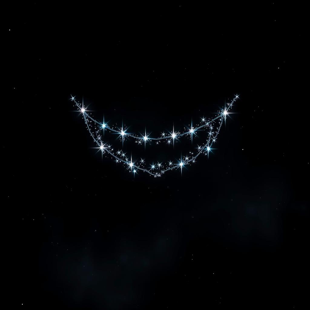 A realistic scene depicting stars aligning to form the outline of a sinister toothy grin against a dark space background