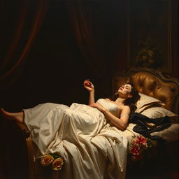 A dramatic painting capturing the tragic scene of Romeo and Juliet's death