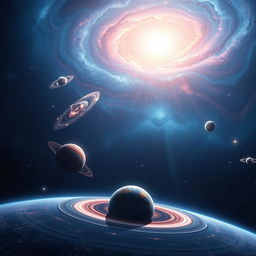 A stunning cosmic scene featuring the bright star "Luz de Astra" shining vividly in a deep, expansive space